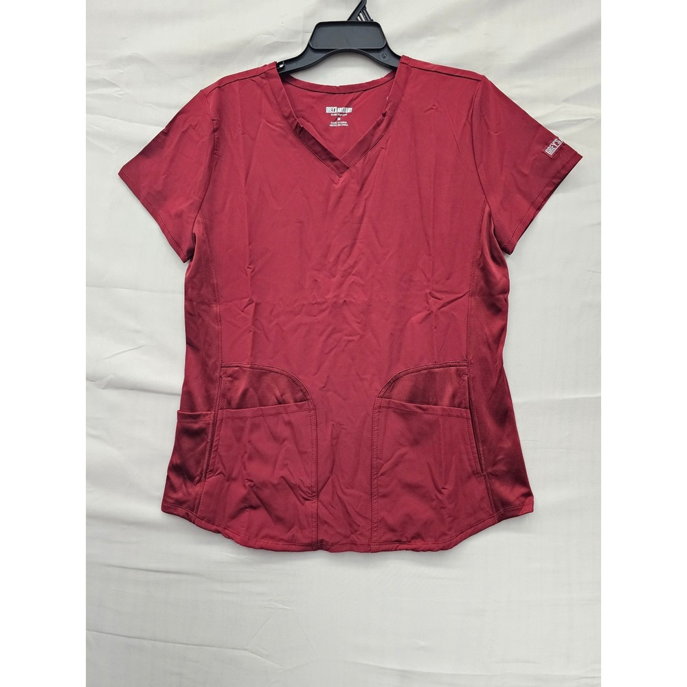 Grey's Anatomy Womens‎ V-Neck Scrub Top Red Polyester Blend Casual Size Medium